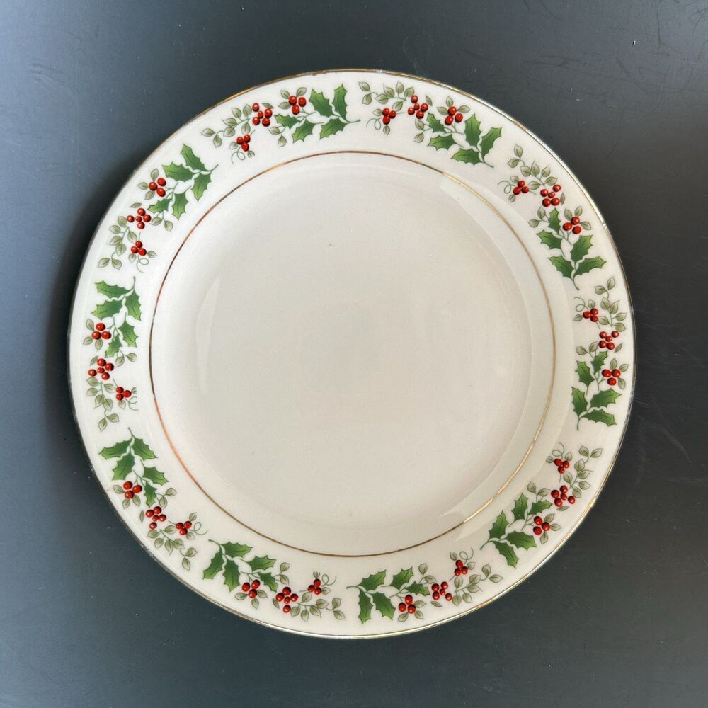 Vintage Gibson Christmas Holiday Harmony Salad Plate 7 In Gold Rim Disconnected